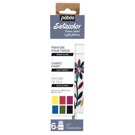 Pebeo Setacolor Fabric Paint 6 x 20ml Light Fabrics Textile Material 756482